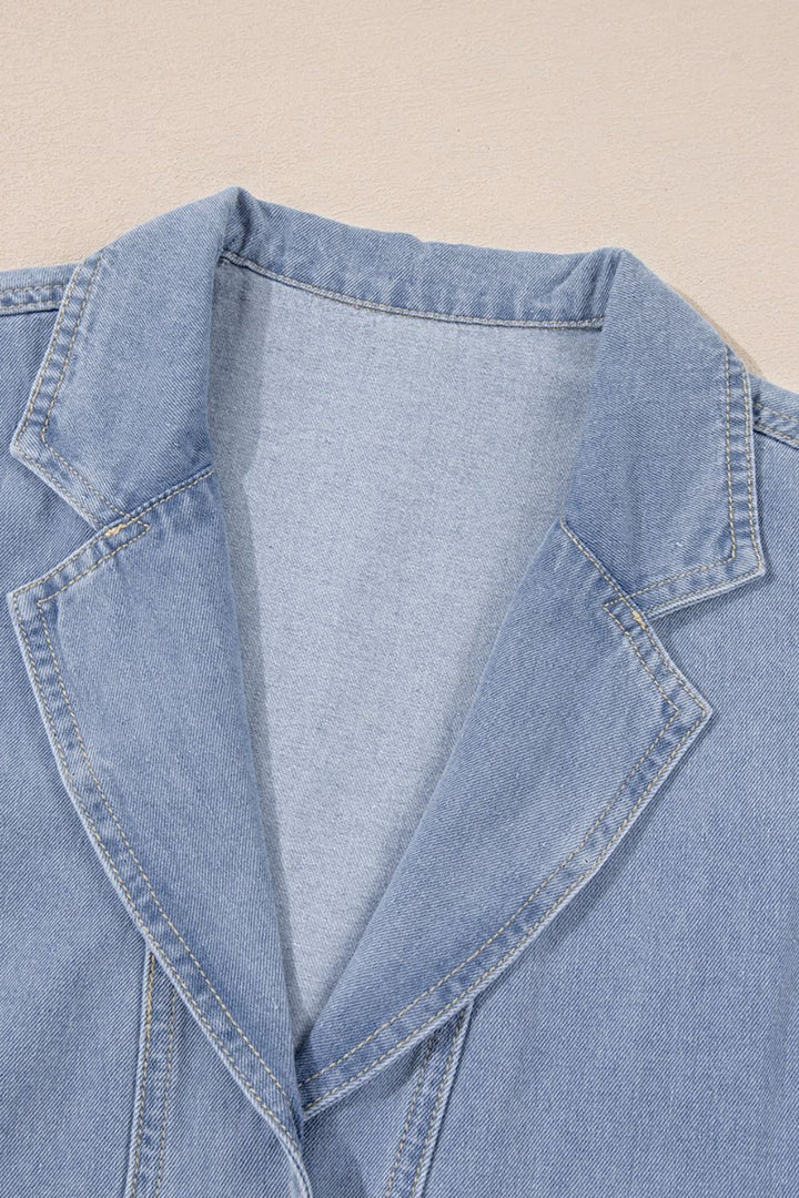Lapel Neck Cap Sleeve Denim Babydoll Dress