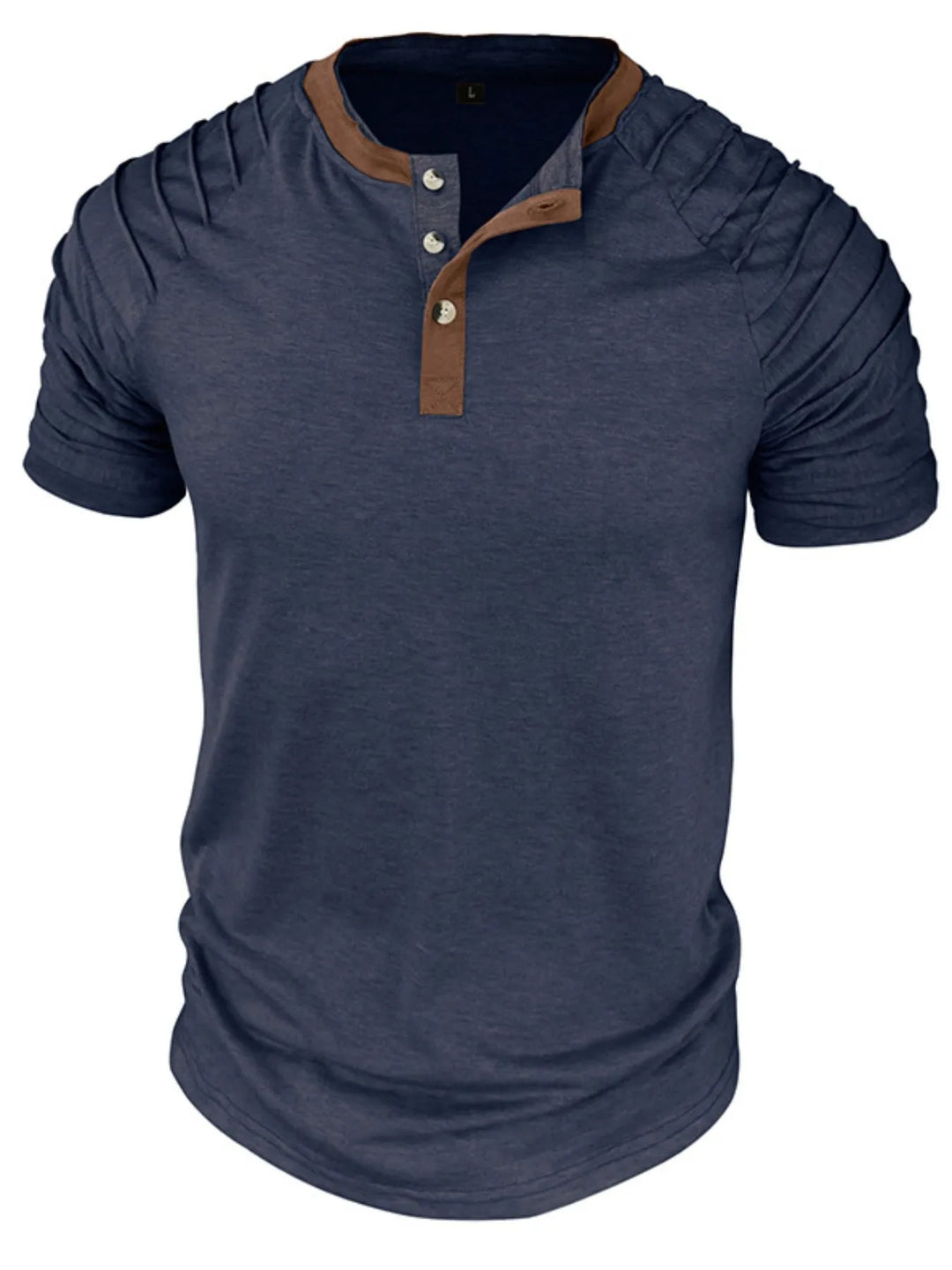 Men's Full Size Casual Henley Short Sleeve Top with Contrast Collar Plus Size
