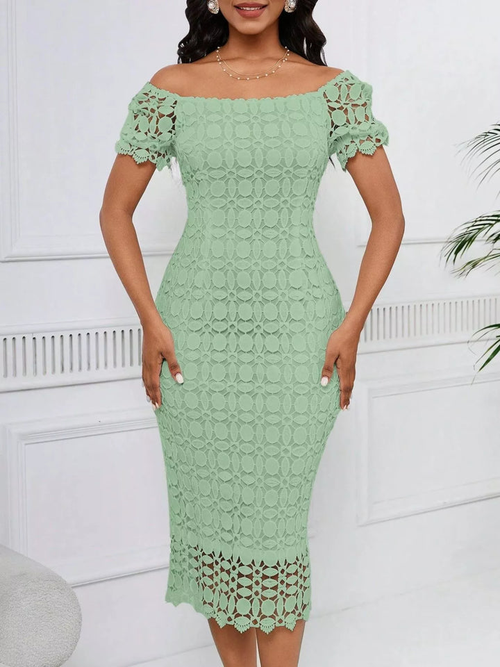Lace Short Sleeve Midi Dress