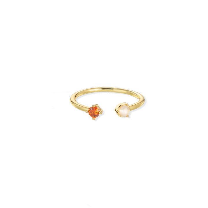 European And American Light-luxury 2-color Birthstone Peach-heart Zircon Stainless Steel 18K Gold-plated Womens Ring