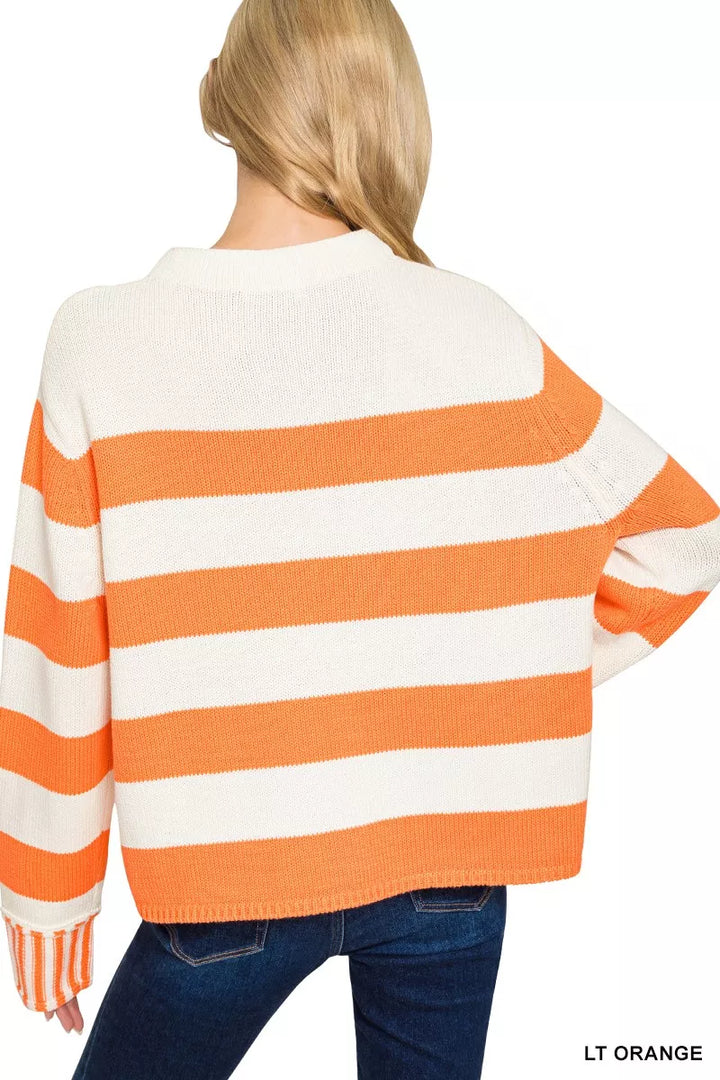 Zenana Ribbed Striped Mock Neck Sweater