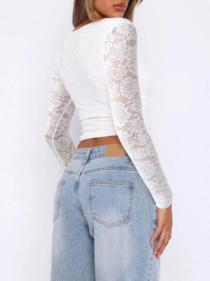 Devine V-Neck Long Sleeve Lace Top