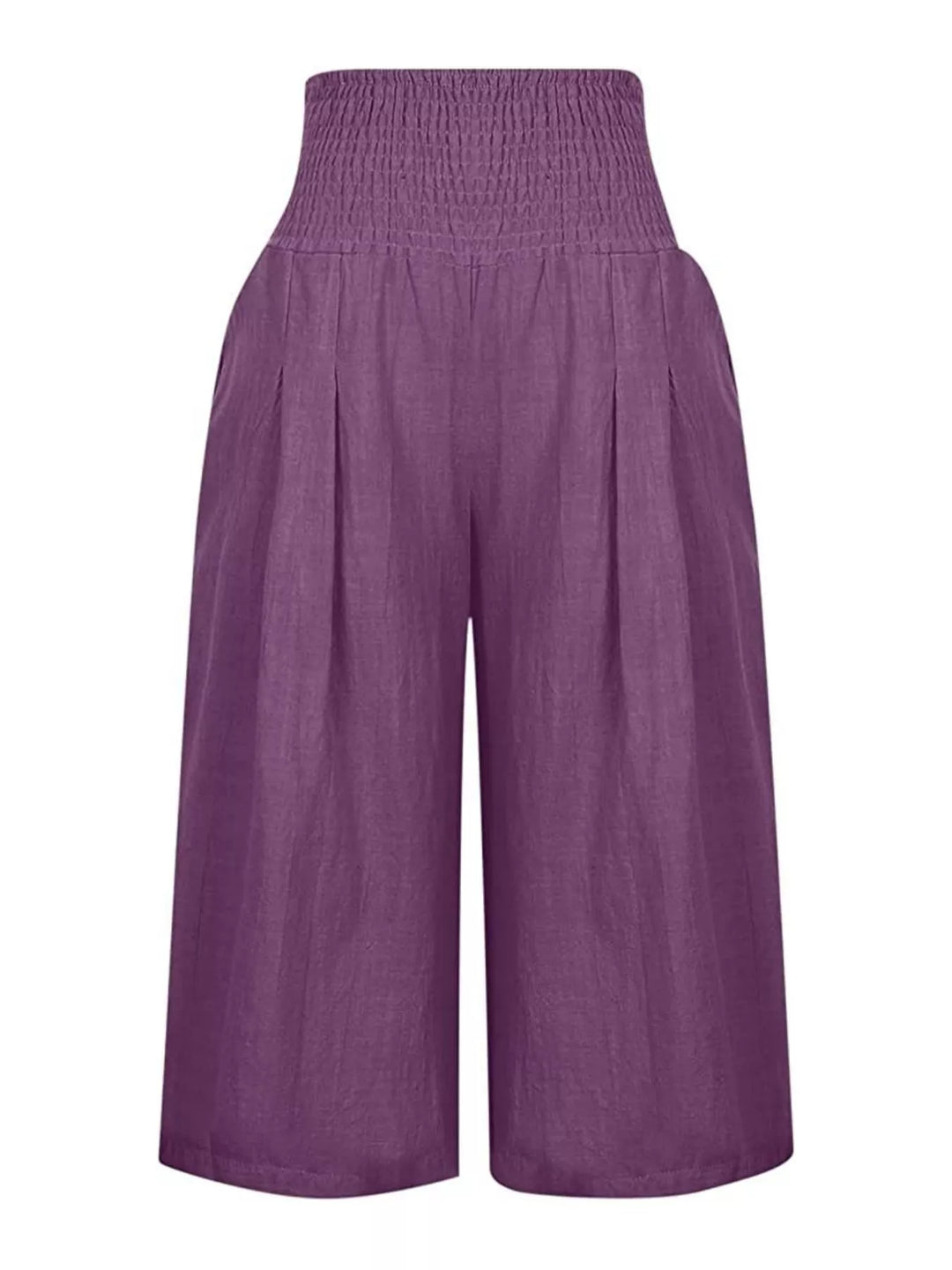 Smocked Wide-Leg Capri Pants