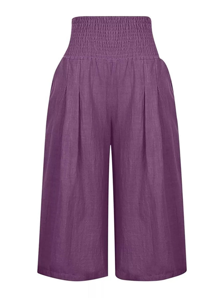Smocked Wide-Leg Capri Pants