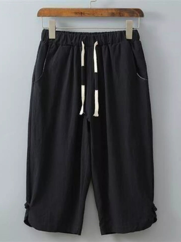 Men's Plus Size Casual Cropped Pants with Drawstring