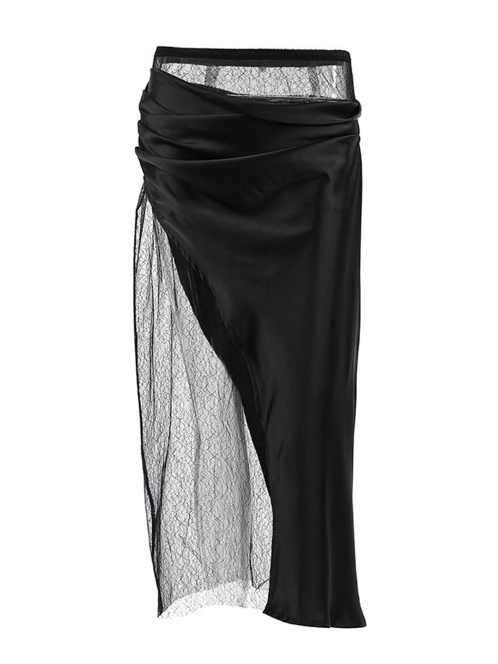 Lace Panel Midi Skirt