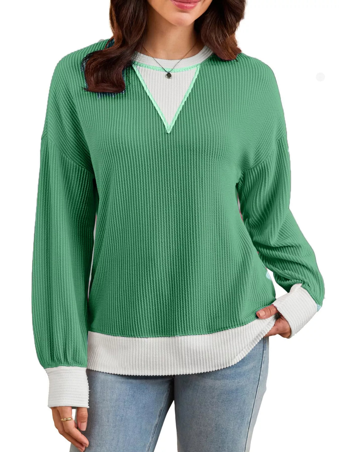 Two-Tone Ribbed Knit Sweatshirt