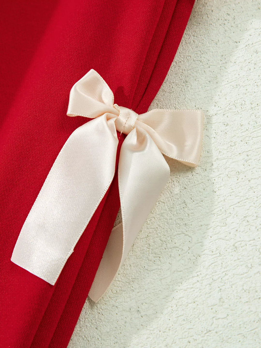 Striped Collar Patchwork Satin Bow Sweatshirt and Shorts Set