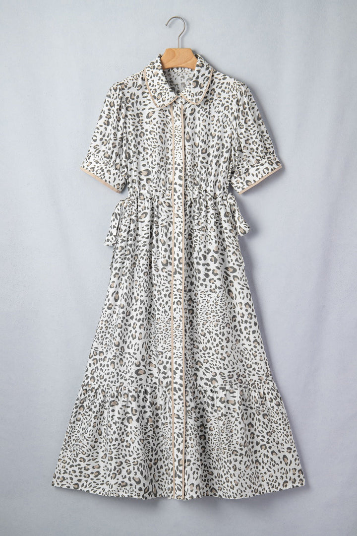 Leopard Print Button-Down Midi Dress