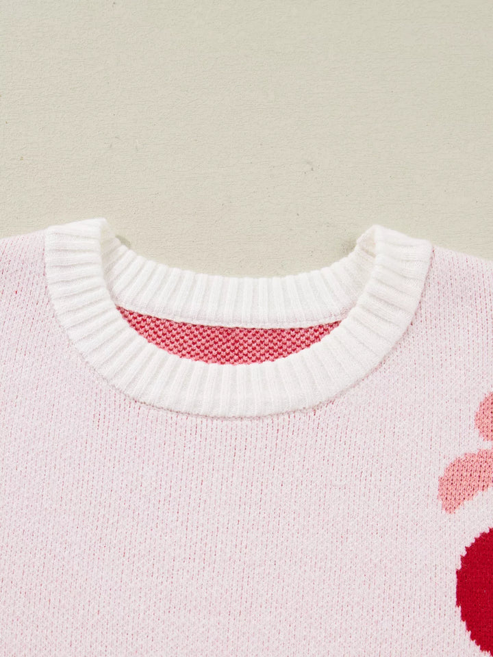 Cherry Pattern Drop Shoulder Sweater