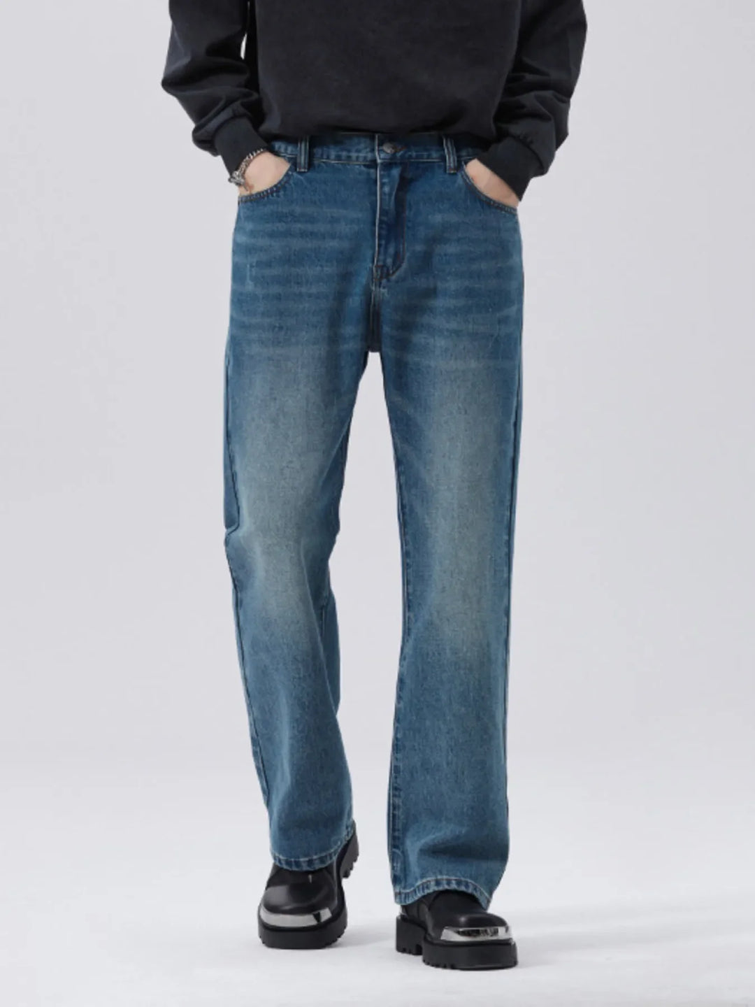 Men's Full Size Washed Straight Leg Jeans Plus Size