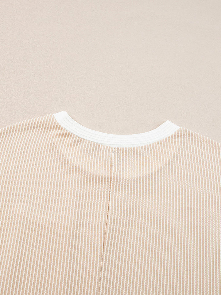 Twisted Ribbed Color Block Trim T Shirt Shift Dress