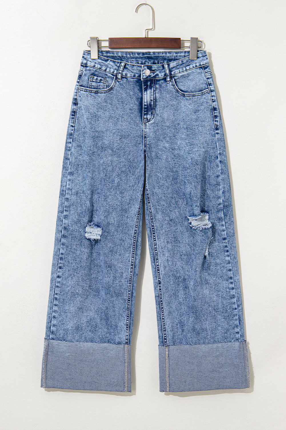 Ashleigh Blue Mineral Wash Bottom Cuff Distressed Wide Leg Jeans