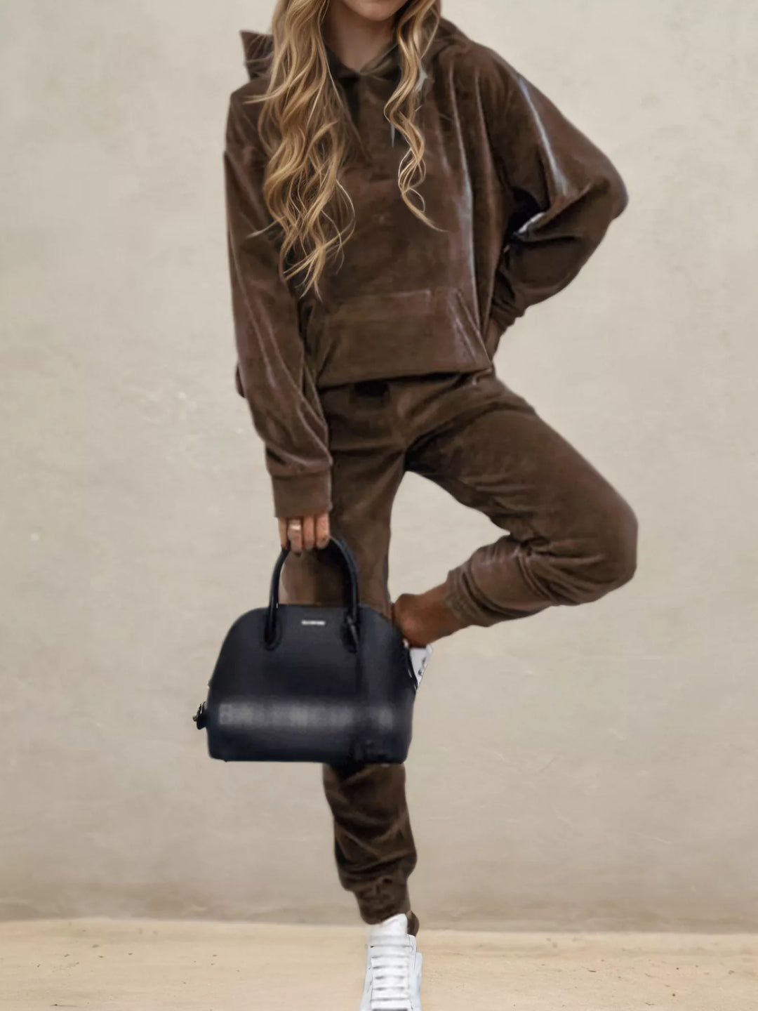 Velvet Long Sleeve Hoodie and Pants Set