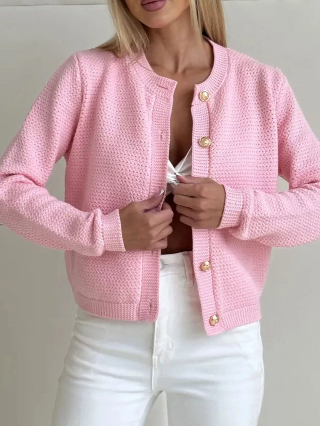 Button Up Texture Knit Cardigan