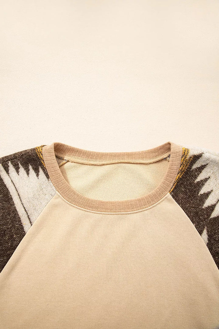 Sequined Rodeo Graphic Aztec Bubble Sleeve Patchwork Western Sweatshirt