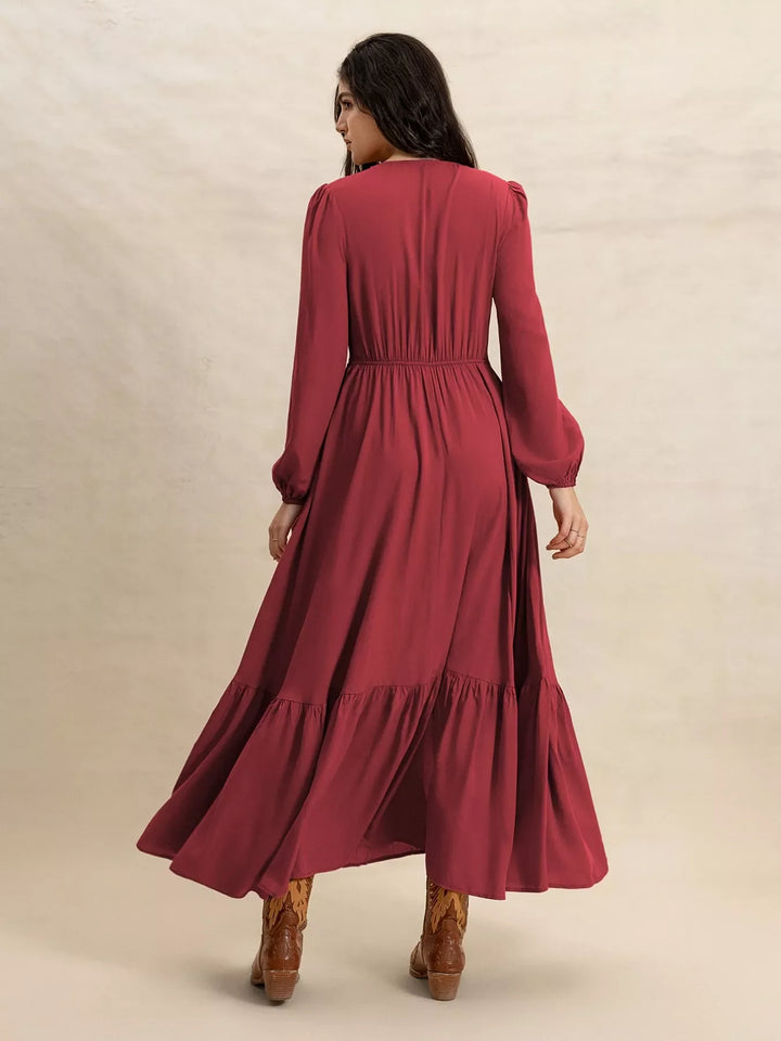 Plus Size V-Neck Balloon Sleeve Maxi Dress