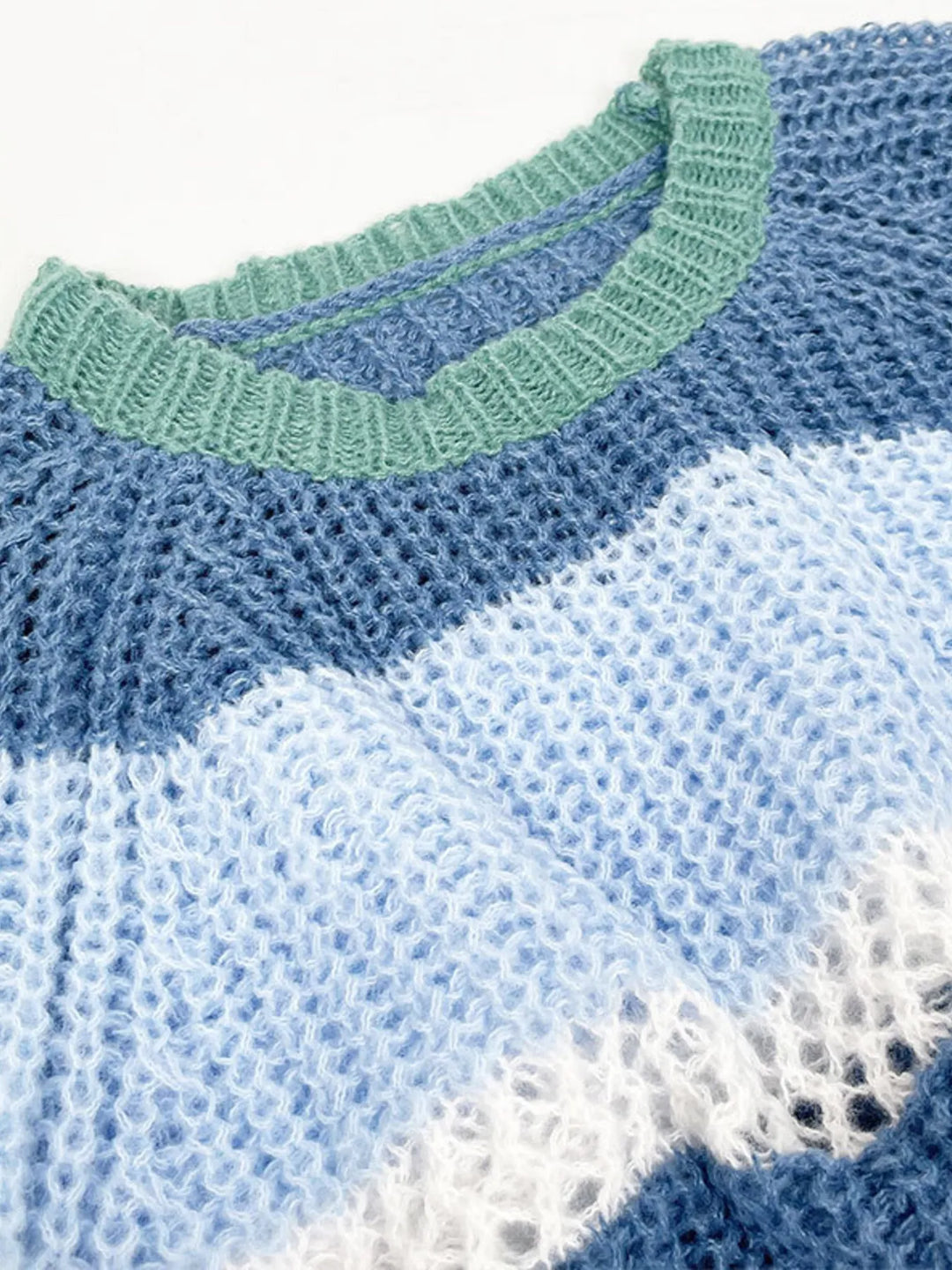 Openwork Striped Color Block Crop Sweater
