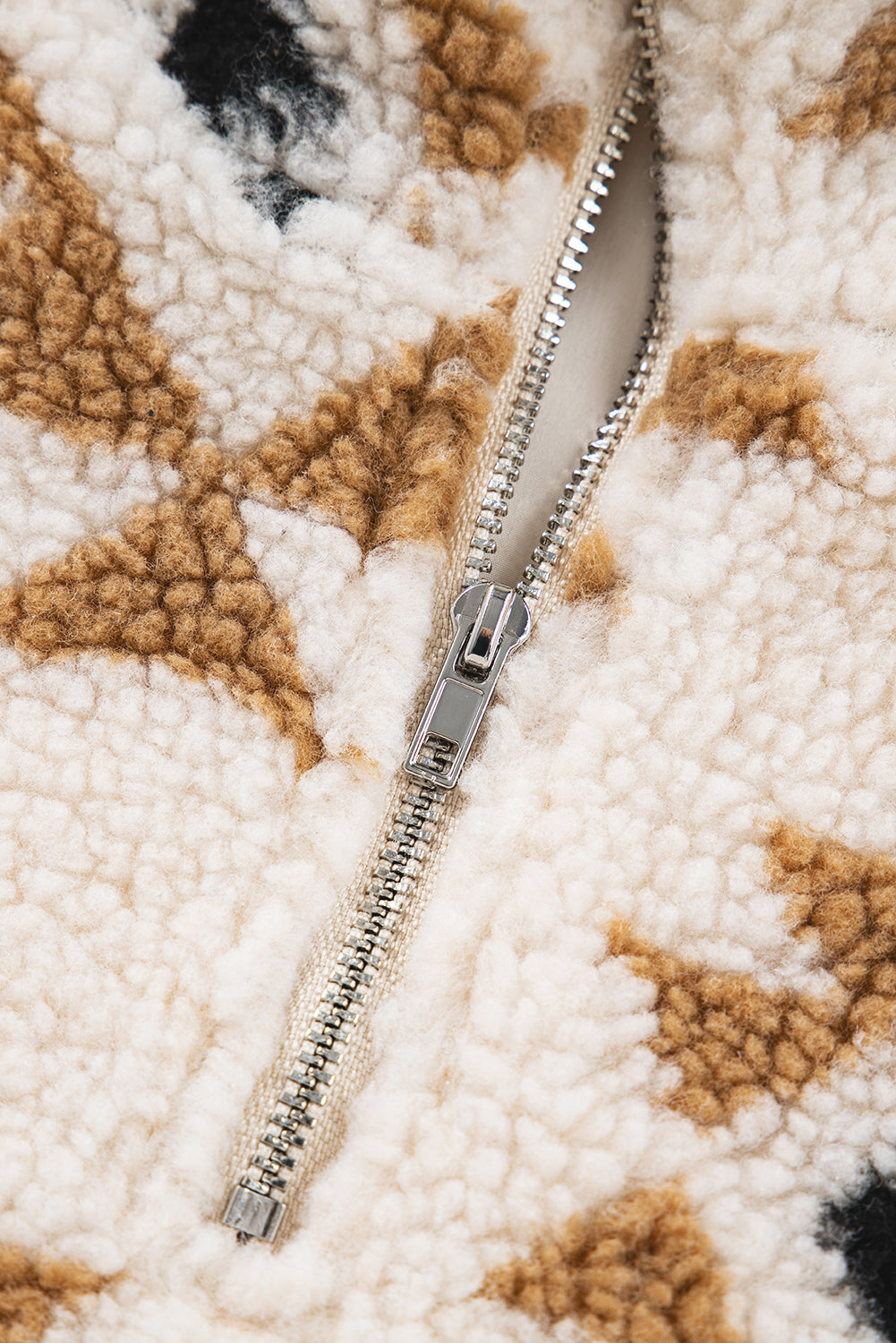 Khaki Aztec Print Sherpa Quarter Zip Collar Sweatshirt