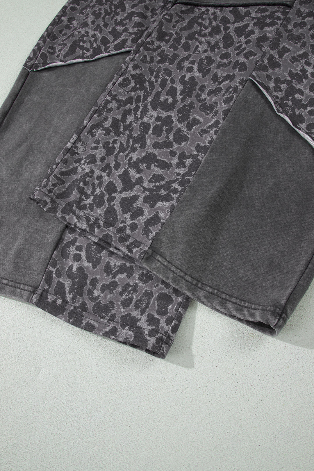 Dark Grey Plus Size Leopard Patchwork Mineral Wash Wide Leg Pants