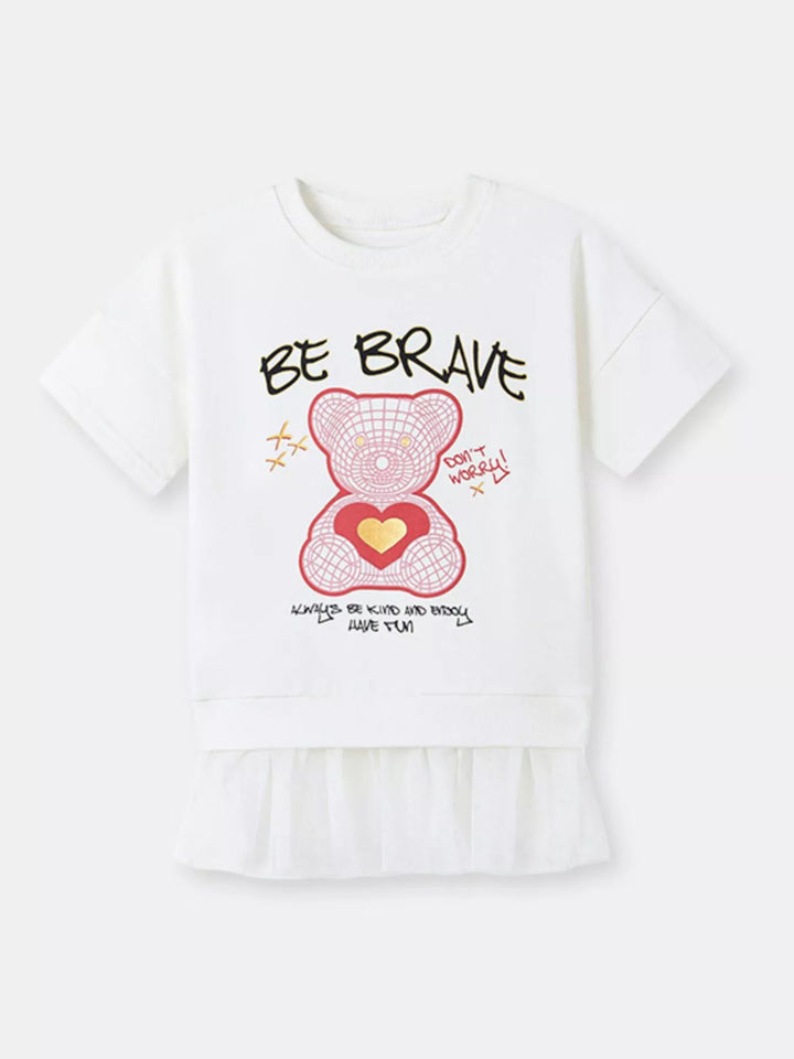 Children's Bear Graphic Short Sleeve Sweatshirt Dress