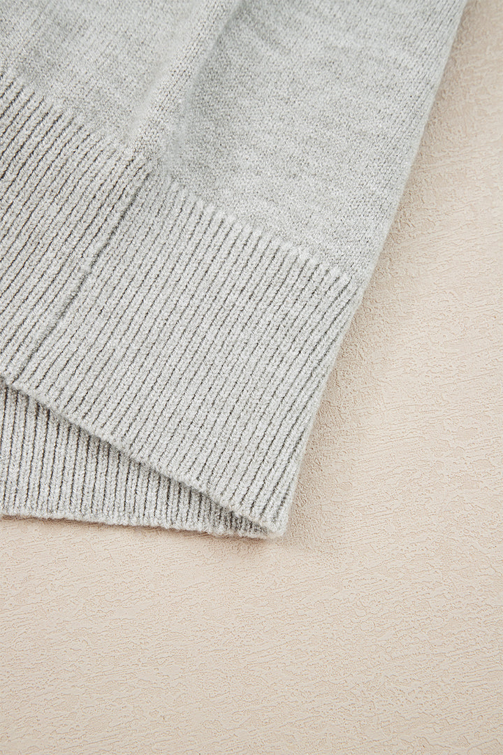 Light Grey Button Keyhole Lace Patchwork Drop Shoulder Sweater