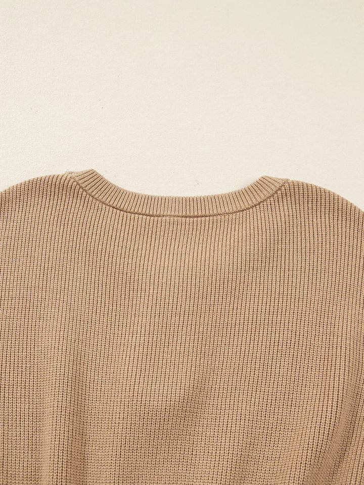 Pearl Embellished Keyhole Ribbed Sweater Dress