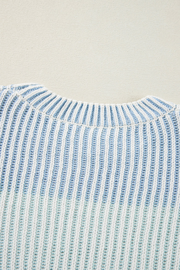 Multicolour Colorblock Textured Knit Bubble Sleeve Sweater