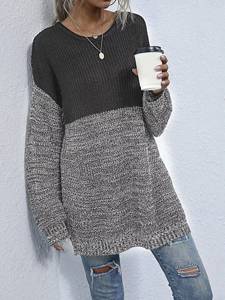Color Block Long Sleeve Oversized Sweater