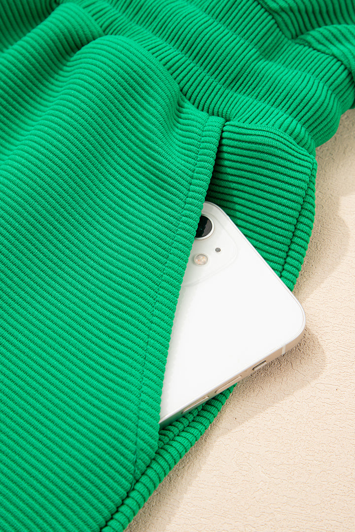 Bright Green Textured Short Sleeve Half Zip Drawstring Waist Romper
