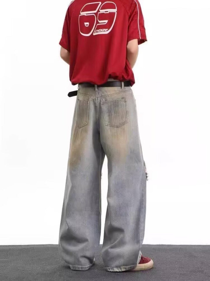 Men's Full Size Distressed Wide Leg Jeans Plus Size