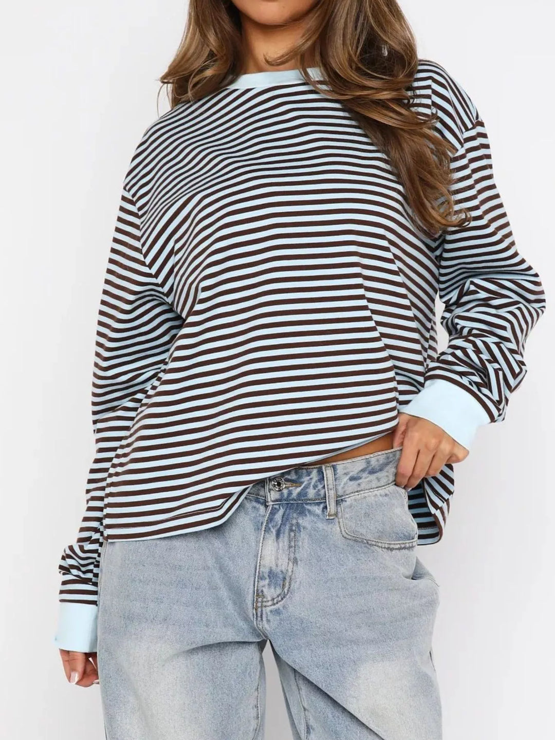 Striped Oversized Round Neck Sweatshirt