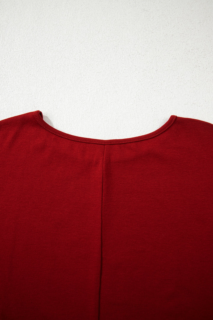 Red Dahlia Solid Color Extended Cuffs Long Sleeve Top