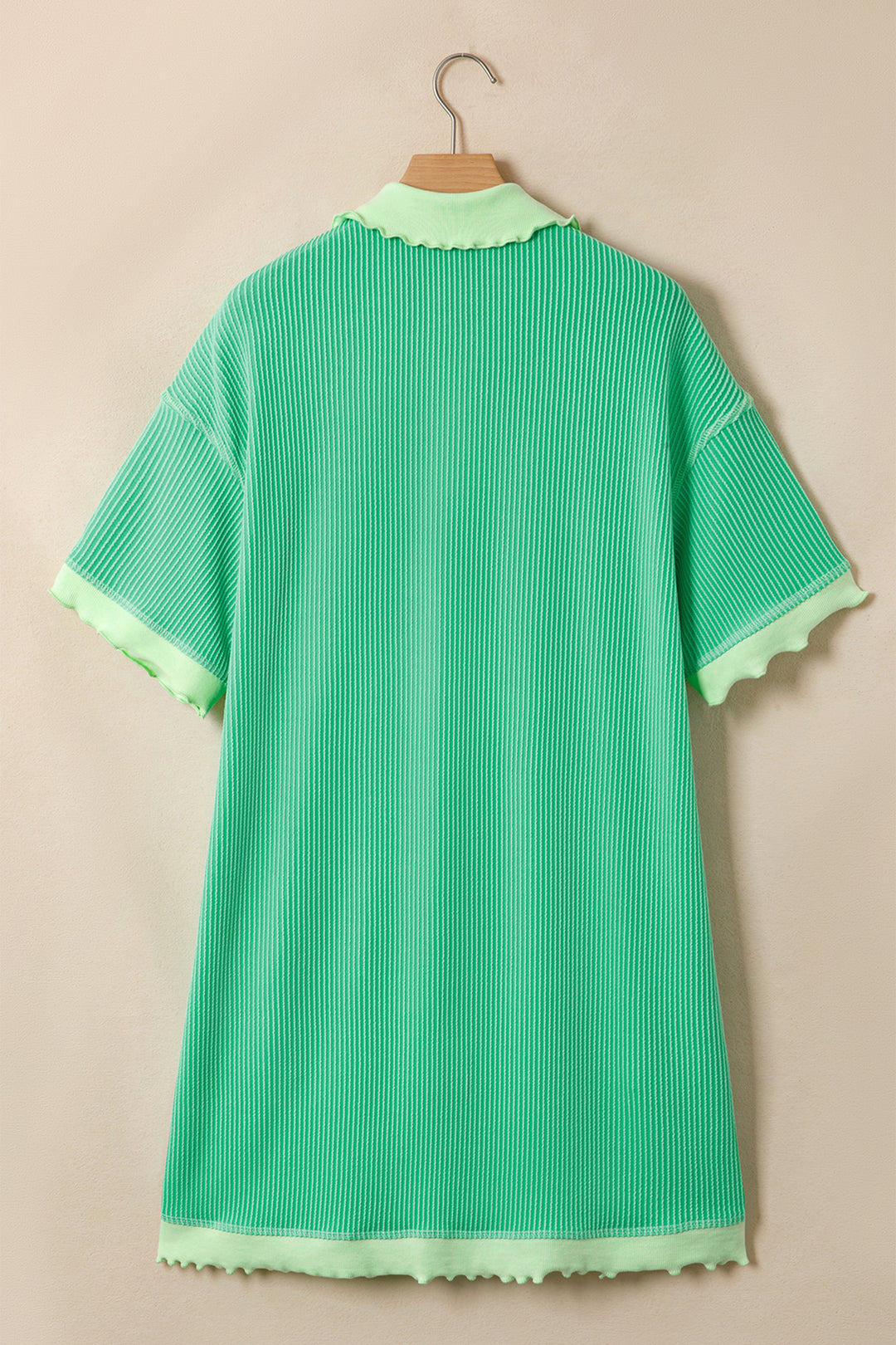 Mint Green Oversize Twist Ribbed Polo T Shirt Dress