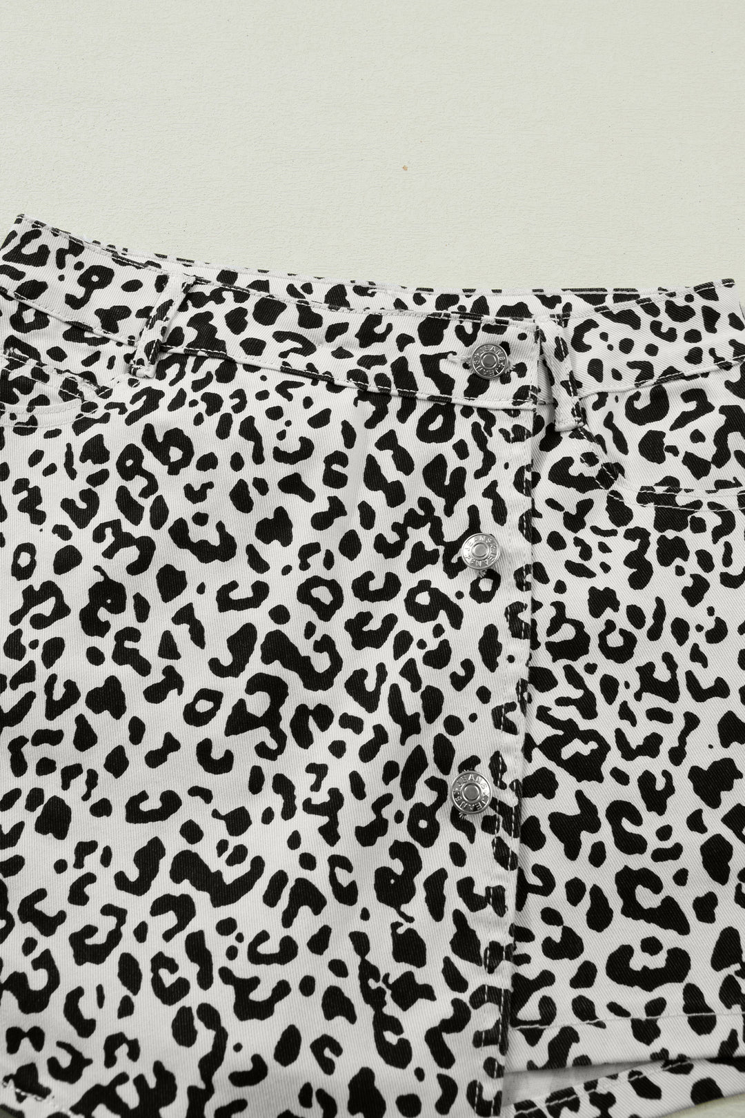 Brown Leopard Print Button Overlap Denim Shorts