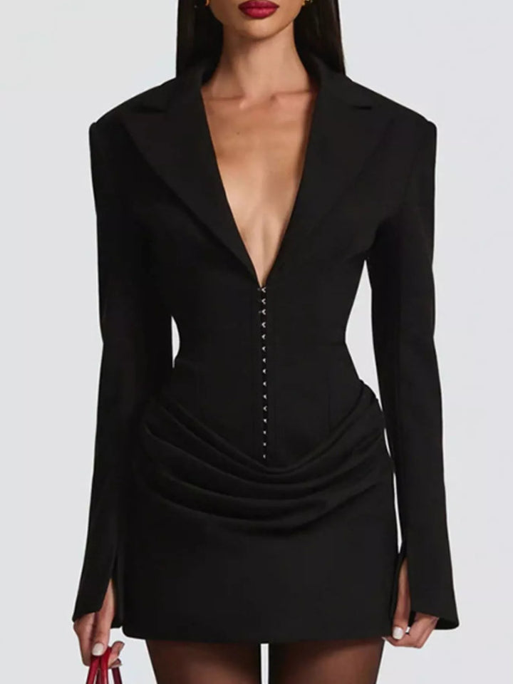 Full Size Blazer-Style Long Sleeve Mini Dress Plus Size