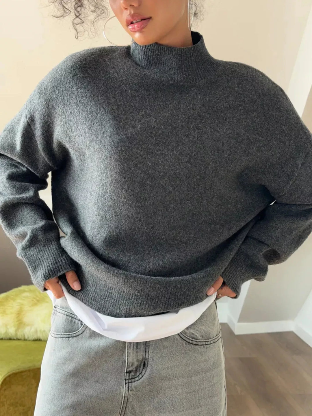 Mock Neck Dropped Shoulder Sweater