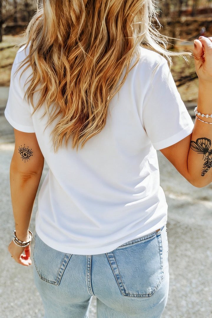 White She Loves Jesus and America Flag Graphic Tee