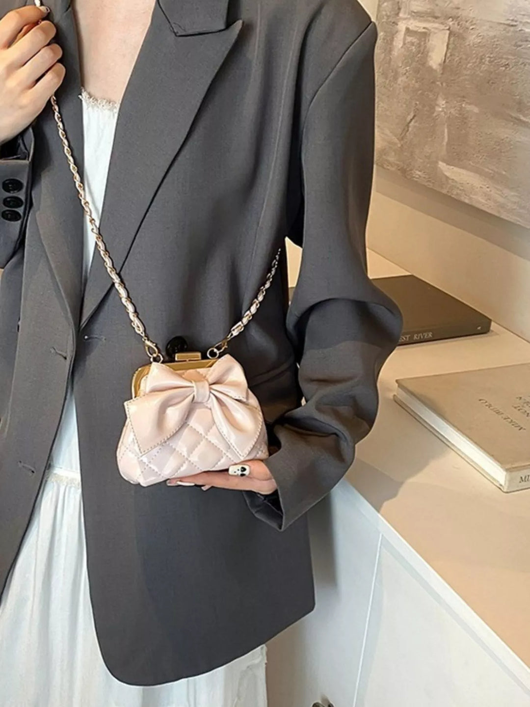 Bow Decor Quilted Crossbody Bag