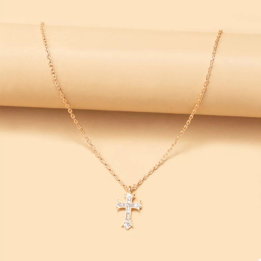 18K Gold-Plated Rhinestone Cross Necklace