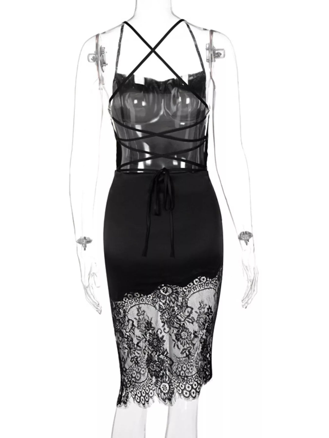 Satin Lace Trim Sleeveless Dress