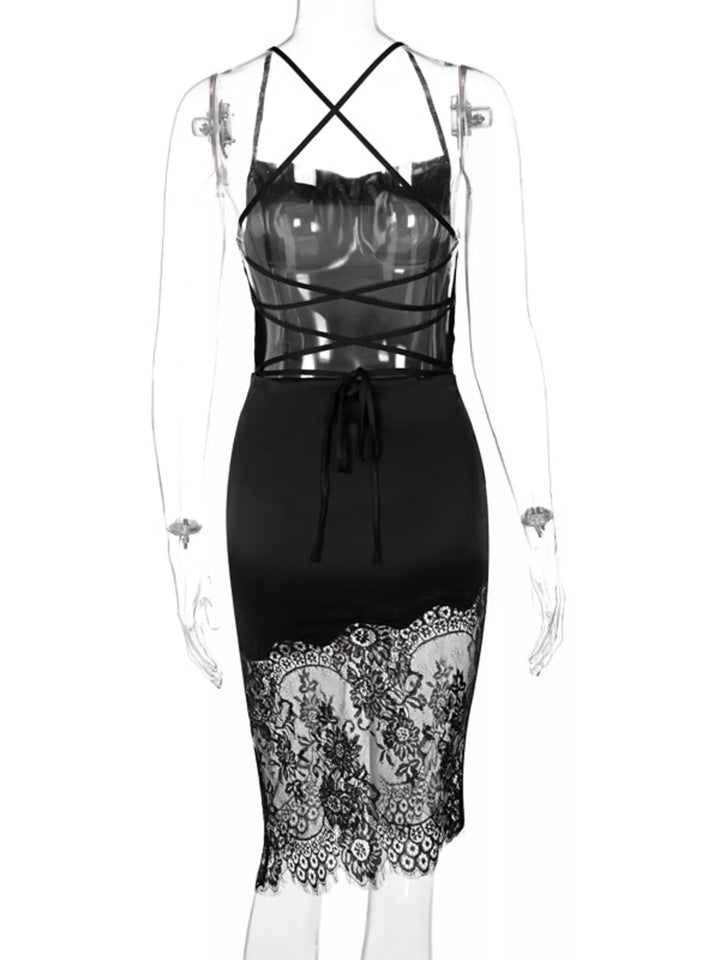Satin Lace Trim Sleeveless Dress