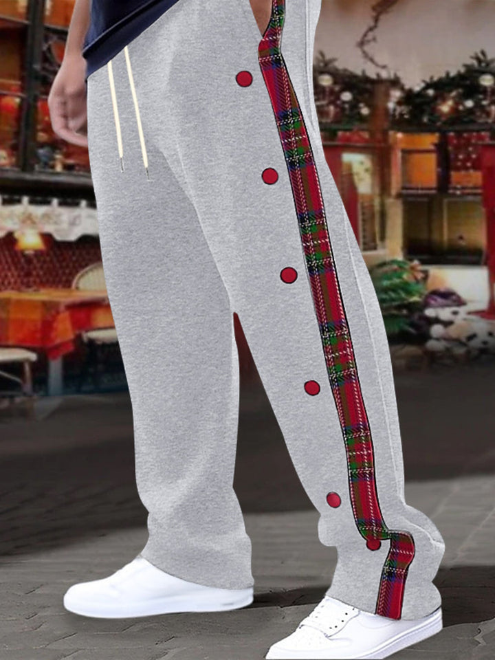 Men's Full Size Plaid Trim Snap-Button Track Pants Plus Size