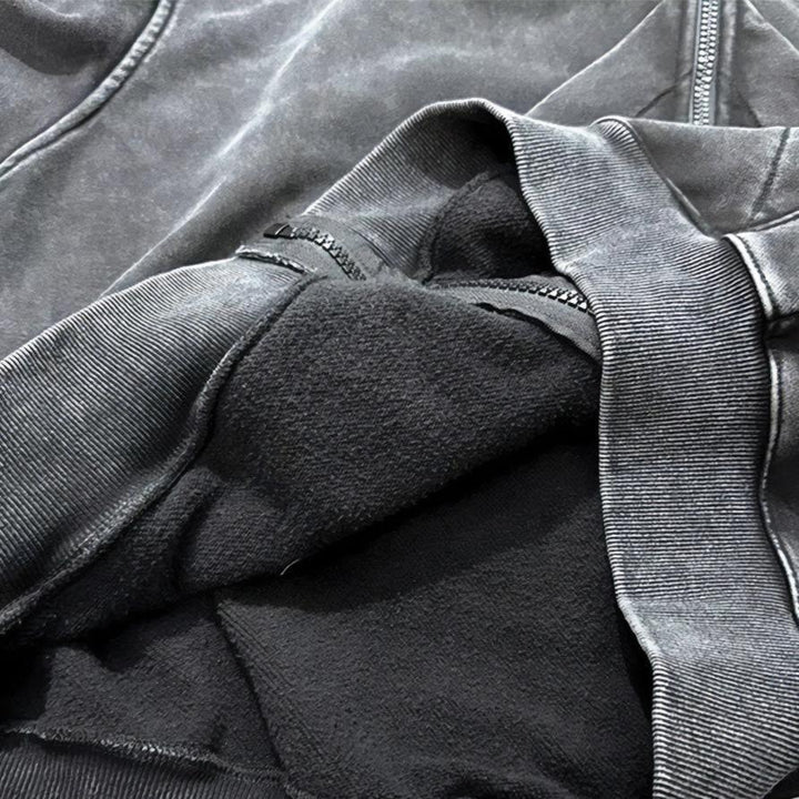 American-style Vintage Washed-and-distressed Cardigan Zip-up Hoodie