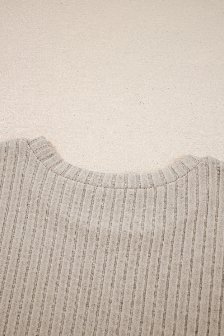 Jet Stream Ribbed Texture Round Neck Long Sleeve Rounded Hem Knit Top