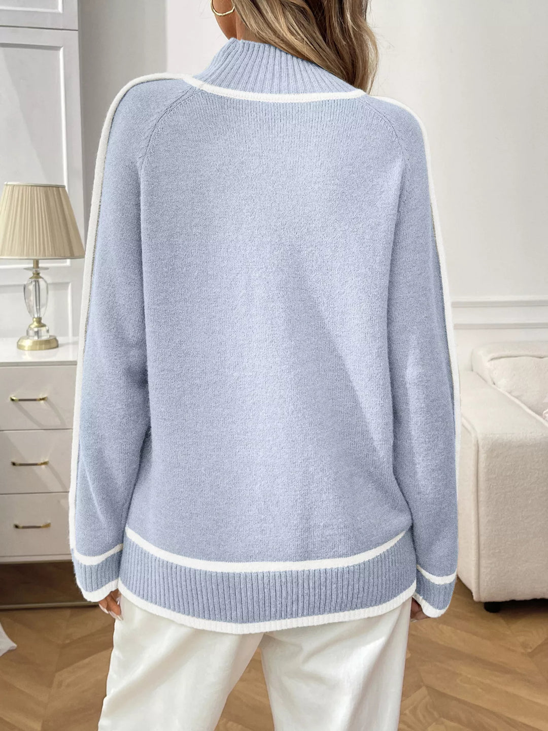 Contrast Trim Turtleneck Long Sleeve Sweater