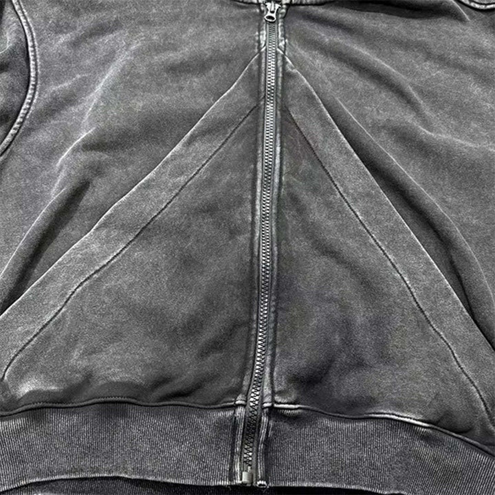 American-style Vintage Washed-and-distressed Cardigan Zip-up Hoodie