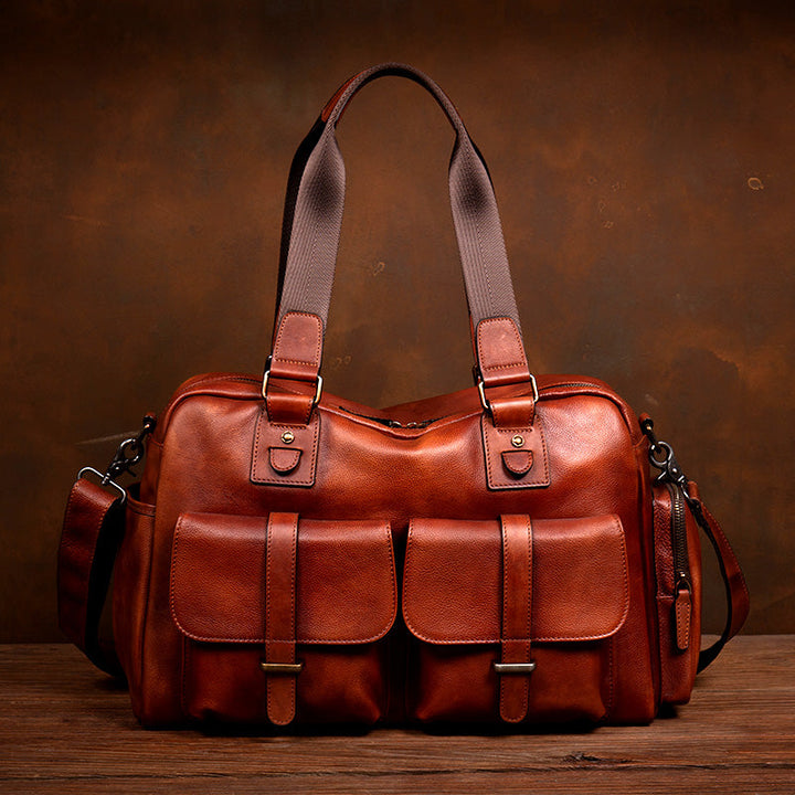 Full-grain Leather Vintage Tote Bag With Large Capacity