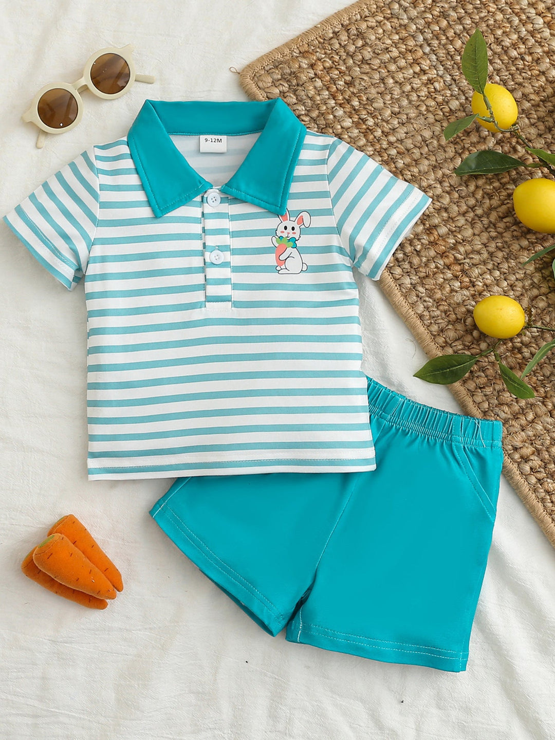 Children's Striped Polo Shirt & Solid Shorts Set