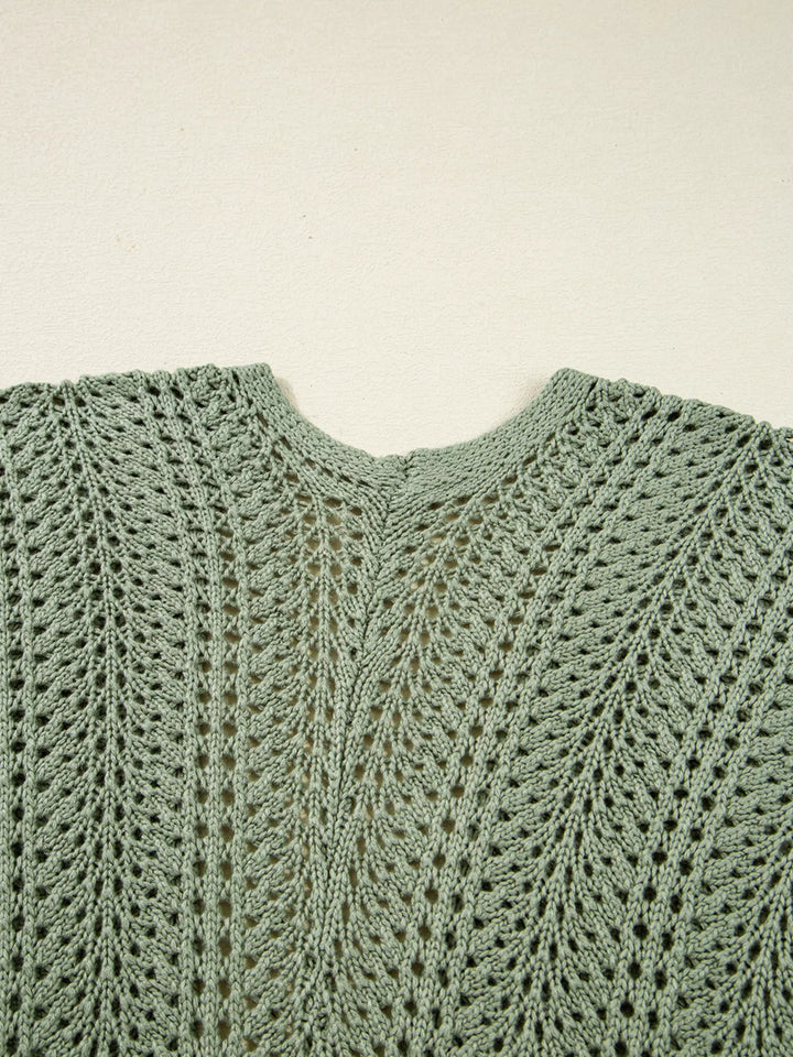 Scalloped Edge Eyelet Knit Batwing Sleeve Cardigan